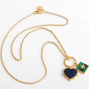 Double Logo Square and Heart Pendant Necklace Tory Burch
